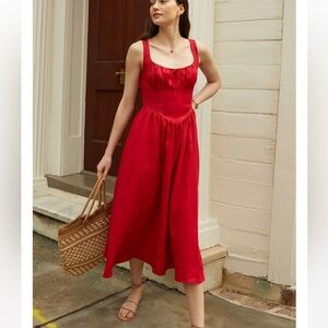 O. P. T. Chairs Linen Red Midi Dress